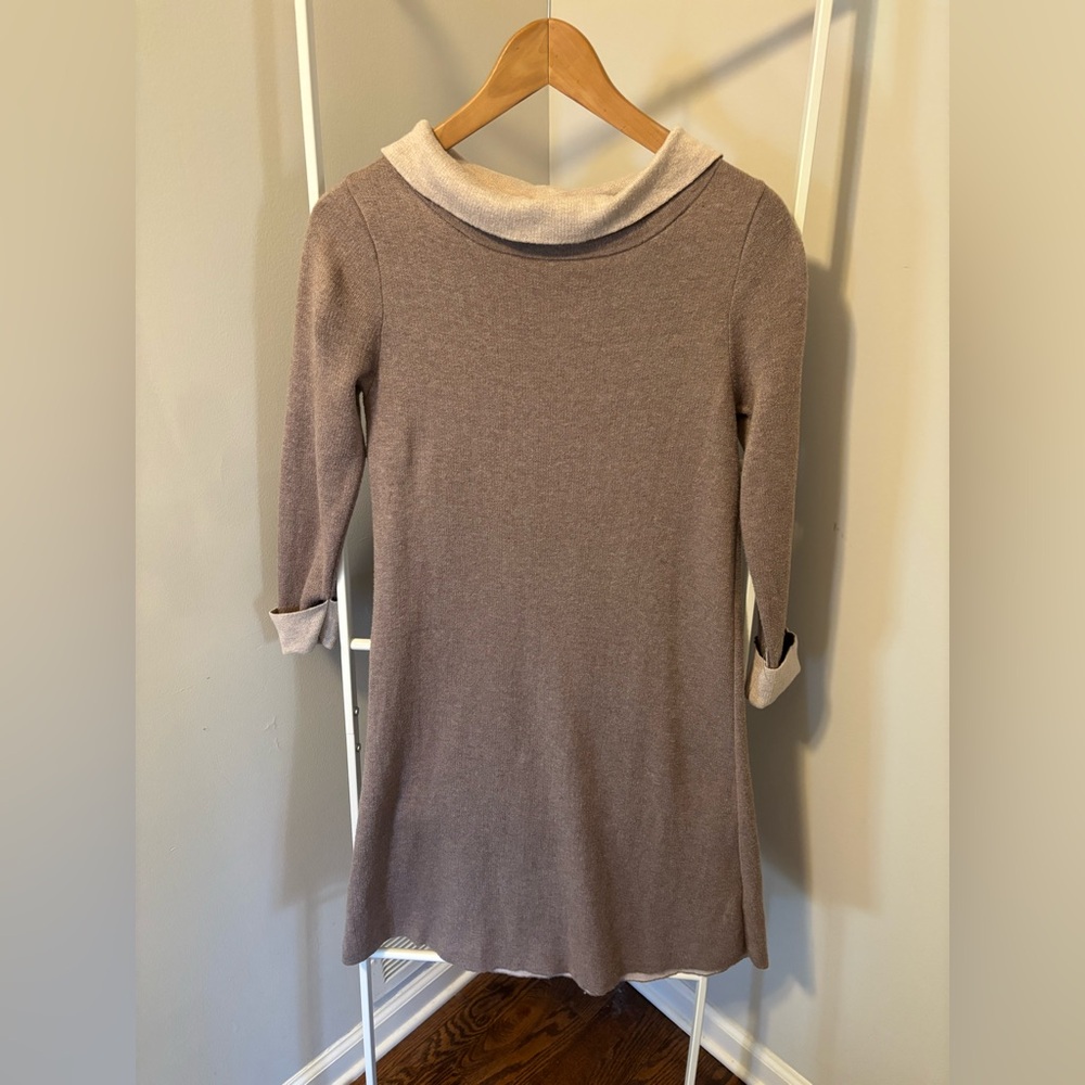 Adrienne Vittadini Taupe and Cream Knit Sweater Dress - Picture 4 of 5